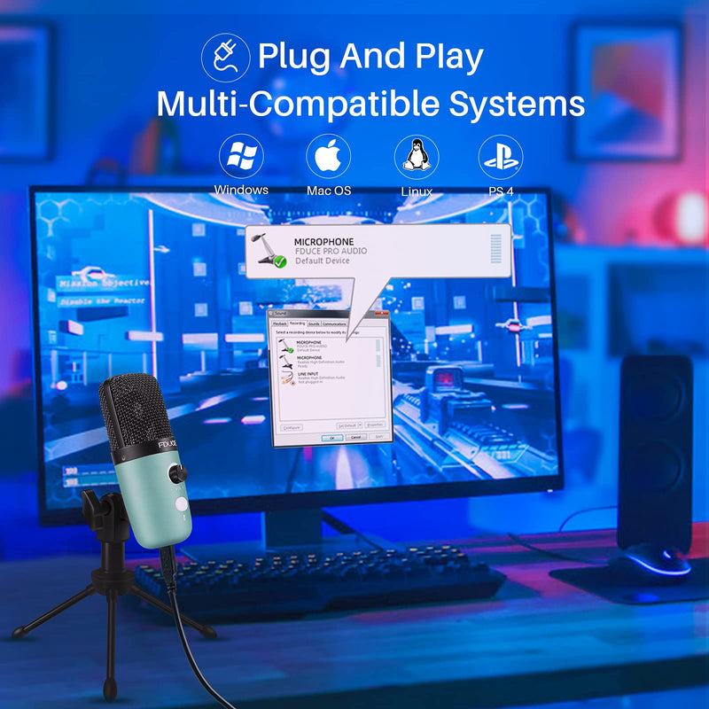 [AUSTRALIA] - USB Plug&Play Computer Microphone, FDUCE Professional Studio PC Mic with Tripod for Gaming, Streaming, Podcast, Chatting, YouTube on Mac & Windows(Mint Green) Mint Green
