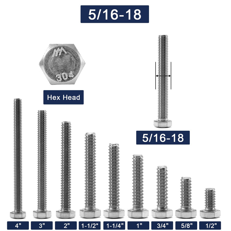  [AUSTRALIA] - 5/16-18 x 3" Hex Head Screw Bolt, 10Pcs 18-8 (304) Stainless Steel, Fully Threaded, Plain Finish, by SG TZH 10 5/16-18 x 3"