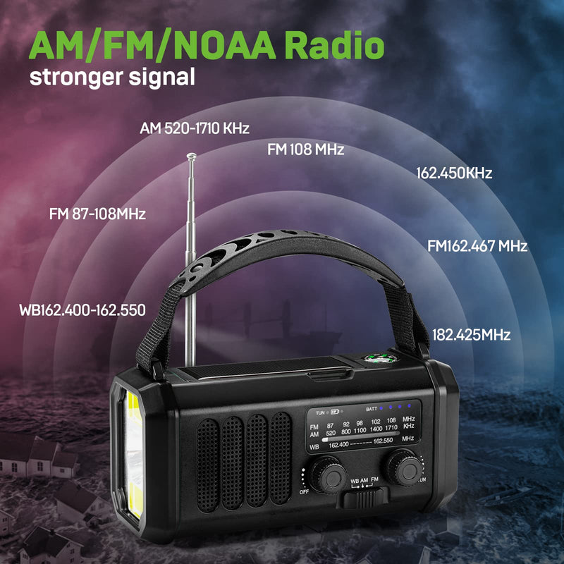  [AUSTRALIA] - 10000mAh Solar Radio, Crank Radio, Emergency Radio, NOAA/AM/FM Weather Radio, USB Type-C Charging,Dynamo Radio,Polymer Battery,Torch & LED Reading Light, SOS Alarm,Compass for Camping black