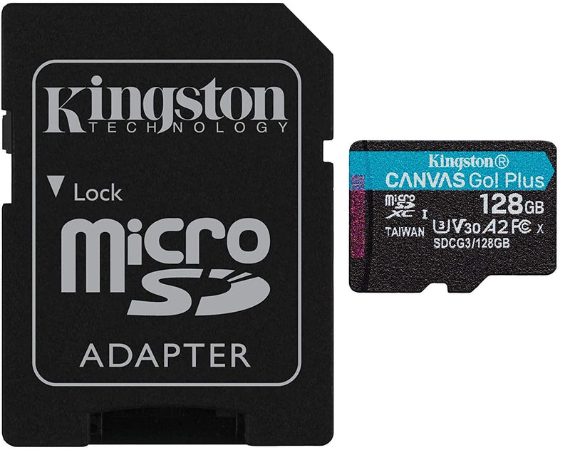  [AUSTRALIA] - Kingston 128GB MicroSD Canvas Go Plus Memory Card with Adapter Works with GoPro Hero 10 (Hero10) Class 10, V30, A2, SDXC (SDCG3/128GB) Bundle with (1) Everything But Stromboli MicroSD Card Reader