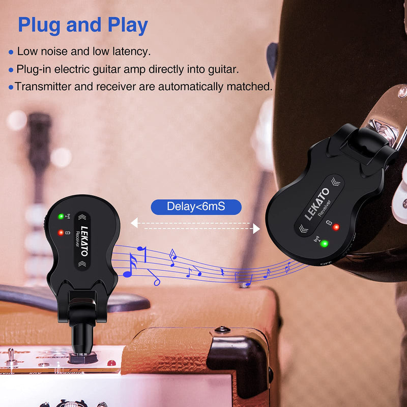  [AUSTRALIA] - LEKATO 5.8Ghz Wireless Guitar System 4 Channels Audio Digital Guitar Transmitter Receiver 300 Feet Transmission Range