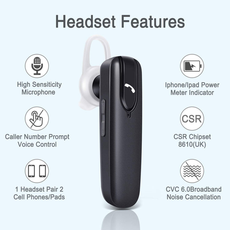 Bluetooth Headset for Cell Phones,Voice Command Wireless Headset with Noise Cancelling,Hands Free Bluetooth Headphone Earbuds Fit for iPhone Android Samsung Laptop Truck Driver Light black - LeoForward Australia