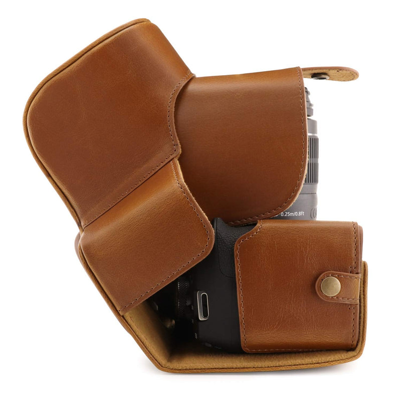  [AUSTRALIA] - MegaGear MG1609 Ever Ready Leather Camera Case compatible with Canon EOS Rebel T7 (18-55mm), 2000D (18-55mm) - Light Brown