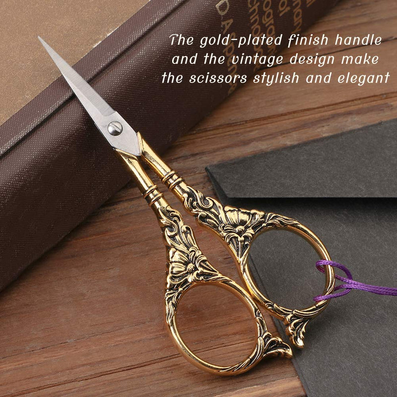  [AUSTRALIA] - Vintage European Style Sewing Scissors, Embroidery Scissors Sharp Tip Stainless Steel, Craft Scissors Sewing Tools, Tailor Scissor with Thimble,Tassel, Dressmaker Shears for Fabric(Golden)