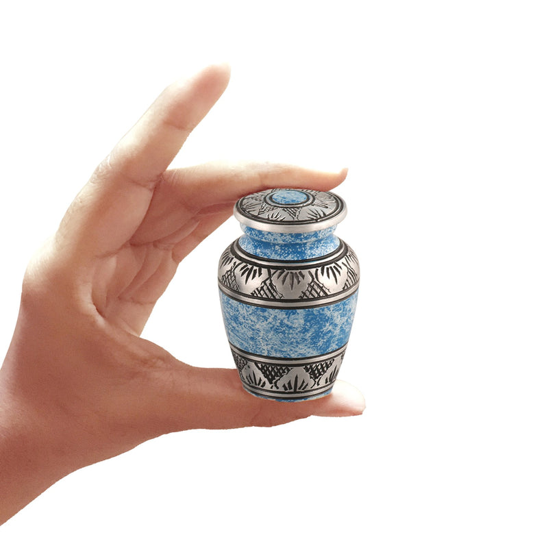  [AUSTRALIA] - Forever in Our Hearts Classic Keepsake Urns Set of 4 - Beautiful Shades of Mini Keepsakes - Keepsake Urns - Token Urns - Handcrafted & Affordable Mini Urns for Ashes with 4 Velvet Bags (Blue) Blue
