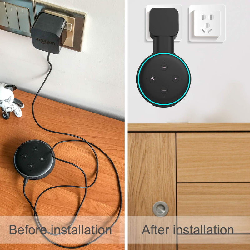  [AUSTRALIA] - Suixing Outlet Wall Mount Holder Hanger for Echo Dot 3rd Gen, A Space-Saving with Cord Management for Smart Speakers Hide Messy Wires Place on Kitchen Bedroom & Bathroom (2pc Black) 2pcs