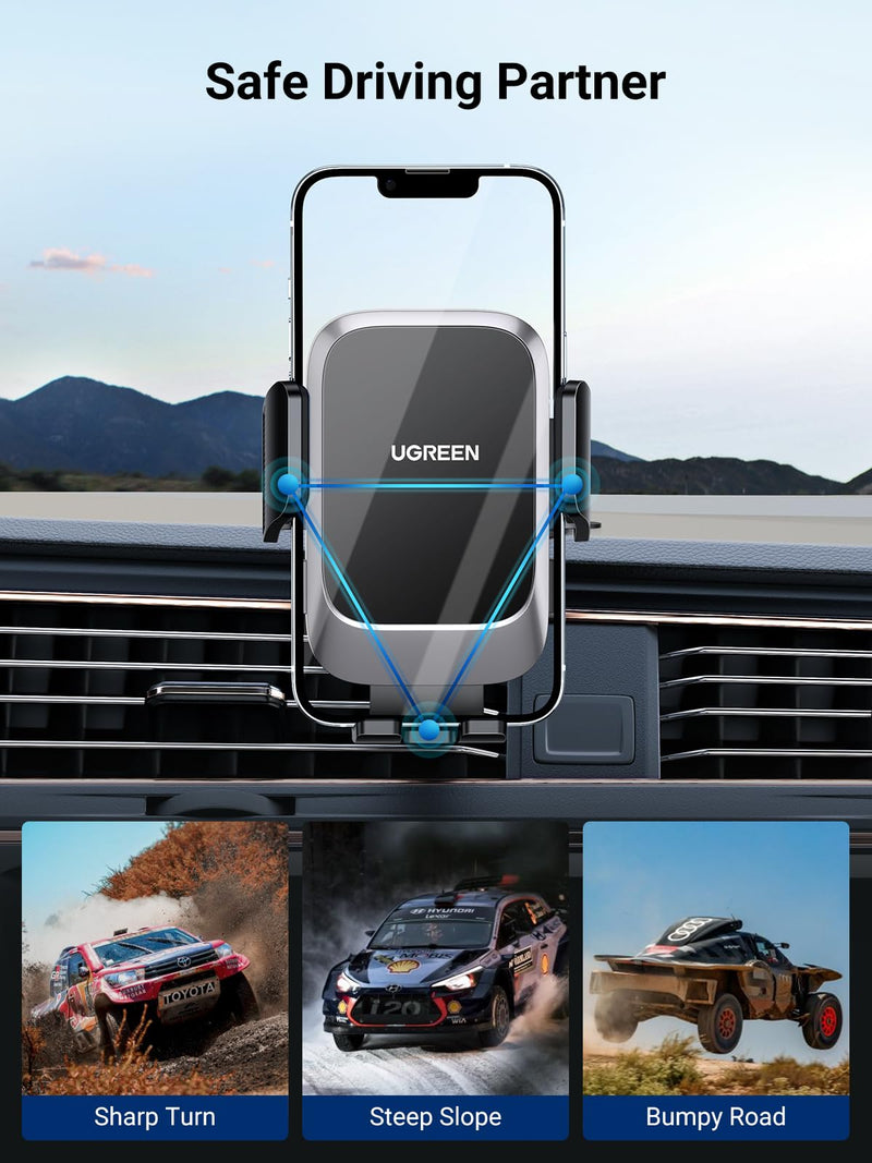  [AUSTRALIA] - UGREEN Car Phone Holder Mount for Dashboard Windshield Air Vent 3 in 1 Universal Cell Phone Holder for Car Accessories Cradle Compatible with iPhone 14 13 12 11 Pro Max Smartphone, Strong Suction Cup