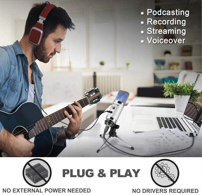  [AUSTRALIA] - USB Microphone -Alvoxcon Computer Mic with Headphone Monitor Jack for Mac & Windows PC, Laptop, Podcasting, Studio Recording, Steaming, Twitch, Voiceover, PS4 Gaming, YouTube Video,with Desktop Stand