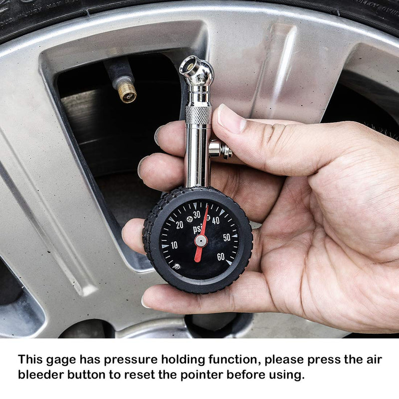 CZC AUTO Heavy Duty Tire Pressure Gauge, ANSI B40.1 Accurate Mechanical Air Gage, Chrome Plated Brass Stem Rotating Single Chuck Dial Wheel Pressure Tester for Motorcycle Bike Car RV Bicycle, 0-60PSI - LeoForward Australia