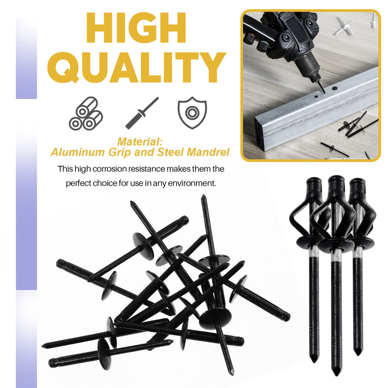  [AUSTRALIA] - Swpeet 75Pcs 3/16" x 3/8" / 4/5" / 1" All Black Large Flange Aluminum Blind Rivets Kit, Black Pop Rivets Open End Type Pop Rivet for Indoor and Outdoor Use