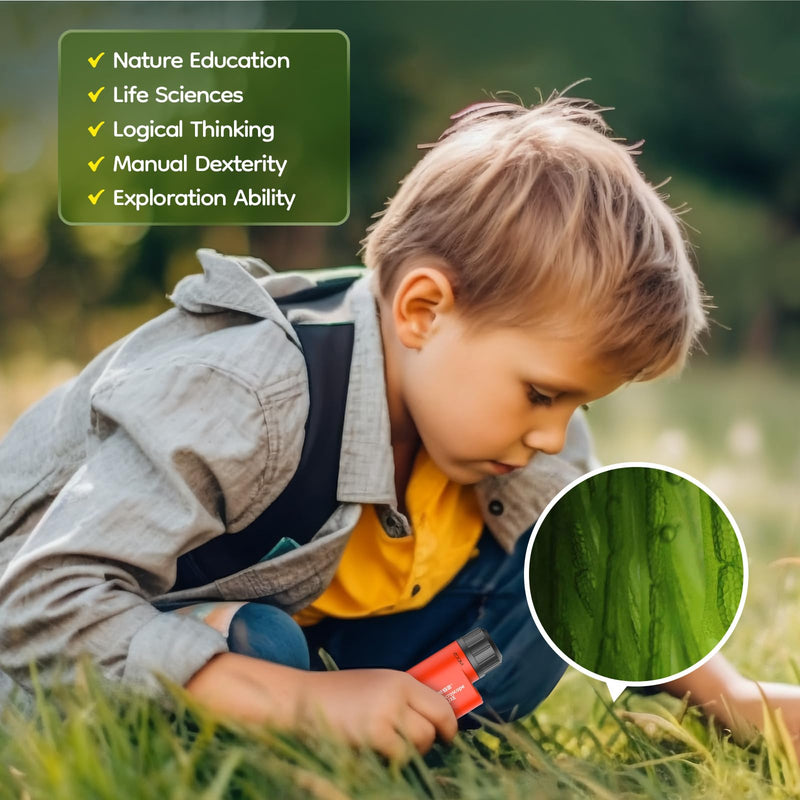  [AUSTRALIA] - QUNSE pocket microscope 60x-120x with LED light, aspherical hand microscope, children students educational gifts for nature observation insects outdoors