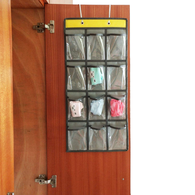  [AUSTRALIA] - ANIZER Classroom Pocket Chart for Cell Phones Calculators Over The Door Hanging Closet Underwear Sock Jewelry Organizer Holder 12 Clear Pockets (Grey) Grey