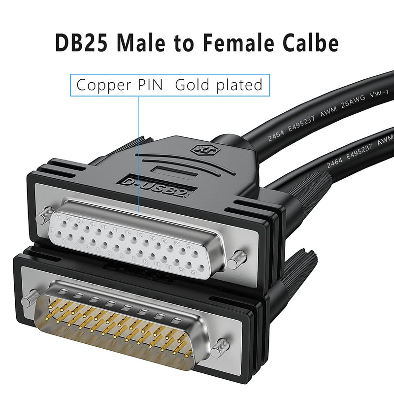  [AUSTRALIA] - Copper Wire DB25 Extension Cable Male to Female,Double-Shielded with foil & Braid, D-SUB 25 Pin Cable RS232 Serial Cable of 26awg Wires Black -10 feet 10 feet 3M
