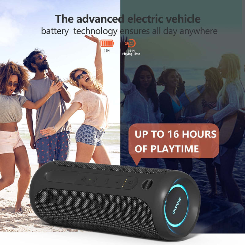  [AUSTRALIA] - Portable Speaker, Wireless Bluetooth Speaker, IPX7 Waterproof, 25W Loud Stereo Sound, Bassboom Technology, TWS Pairing, Built-in Mic, 16H Playtime with Lights for Home Outdoor - Black