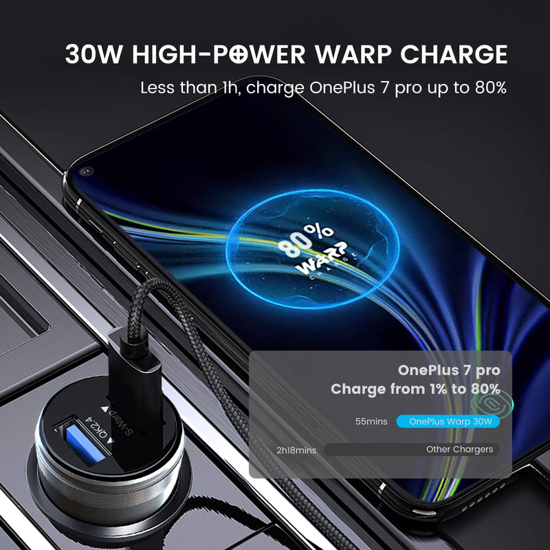  [AUSTRALIA] - VELOGK Warp Charger Kit 30W [5V/6A] for Oneplus 8/8 Pro/7 Pro/7T/7T Pro/7/6T/6/5T/5/3T/3/Nord N10 5G, Fast Warp/Dash Car Charger Adapter+Wall Charger+2xType C Warp Charge Cables(3.3ft)