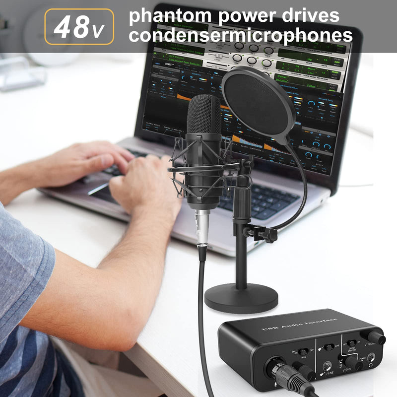  [AUSTRALIA] - USB Audio Interface for Recording Music, XLR interface with 48V Phantom Power, TRS balanced with Headphone Amplifier, AudioBox Mic Preamps 48v 2 Channel for PC/Win/Mac Streaming and Podcasting