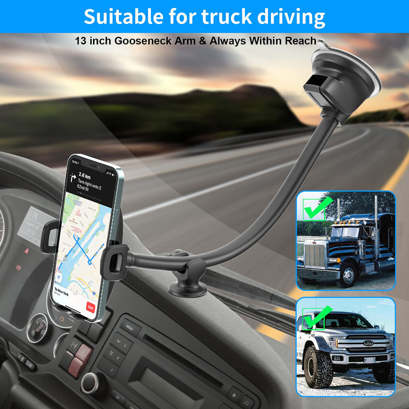  [AUSTRALIA] - APPS2Car 13'' Gooseneck Car Phone Holder, Industrial-Strength Car Phone Mount Windshield Suction Cup, Holder for Cell Phone in Truck, Long Arm Phone Holder Mount for Truck