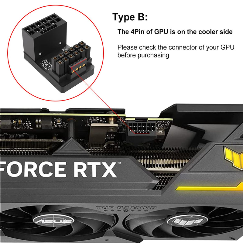  [AUSTRALIA] - 12VHPWR 180 Degree Angled Adapter: Aluminum ATX 3.0 16 Pin GPU Power Connector 600W Pcie5.0 Power Adapter for 12+4pin RTX 3090Ti 4070Ti 4080 4090 Graphic Card GPU (Type B) Type B