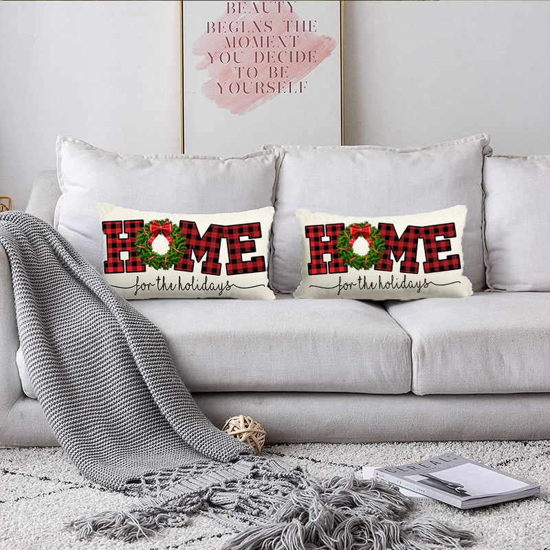  [AUSTRALIA] - DFXSZ Christmas Pillow Covers 12 X 20 Christmas Decorations Cotton Linen Winter Sofa Buffalo Wreath Home Decoration A-82