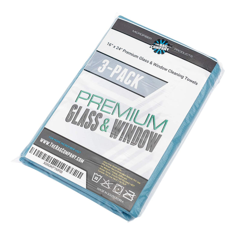  [AUSTRALIA] - The Rag Company (3-Pack) 16 in. x 24 in. Premium Window, Glass, Mirror & Chrome Professional Korean 70/30 Microfiber LINT-Free, Streak-Free Detailing Towels 16" x 24"