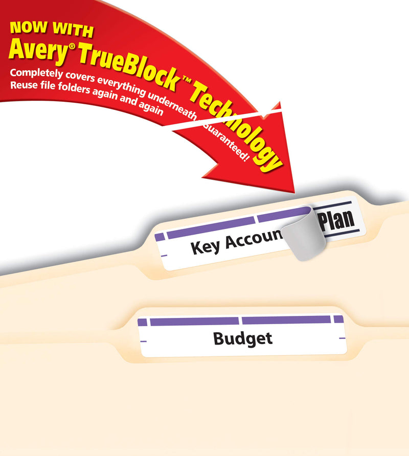 Avery TrueBlock File Folder Labels, 2/3” x 3-7/16”, 750 Printable Labels, White/Purple, Permanent (5666) - LeoForward Australia