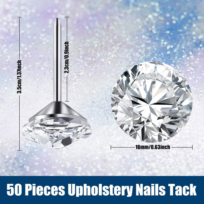  [AUSTRALIA] - Zonon Diamond Crystal Upholstery Nails Tacks Crystal Furniture Tacks Crystal Head Thumb Tacks Decorative Push Pins for Furniture Sofa Headboards Cork Board (50 Pieces,16 mm) 50 16 mm