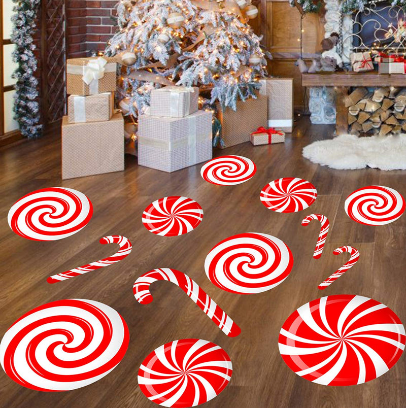  [AUSTRALIA] - CIOEY Peppermint Floor Decals 24 Pieces Large Stickers for Christmas Candy Land Party Decorations, Store Decor Floor Windows Walls Winter Holiday Decoration Supplies, Red and White