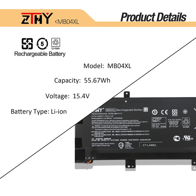  [AUSTRALIA] - ZTHY New MB04XL Rechargeable Battery for HP Envy X360 Convertible M6-AQ000 M6-AQ105DX M6-AQ003DX M6-AQ103DX 15-AQ000 AQ005NA AQ101NG AQ015NR AQ273CL AQ173CL 15t-AQ 843538-541 844204-850 15.4V 55.67Wh