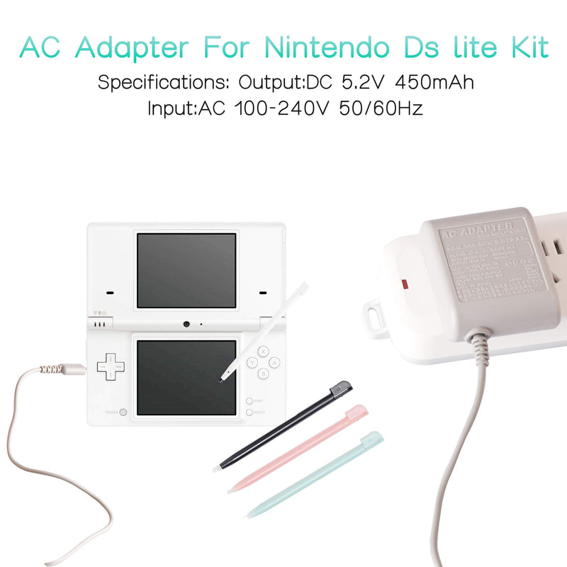  [AUSTRALIA] - DS Lite Charger Kit, AC Power Adapter Charger and Stylus Pen for Nintendo DS Lite , Wall Travel Charger Power Cord Charging Cable 5.2V 450mA for NDSL