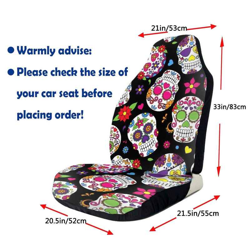  [AUSTRALIA] - Tianheyue Sugar Skull and Flower Car Seat Cover Front Seats Full Set of 2 Vehicle Seat Protector Fit Cars, Sedan, Truck, SUV, Van 2 PCS