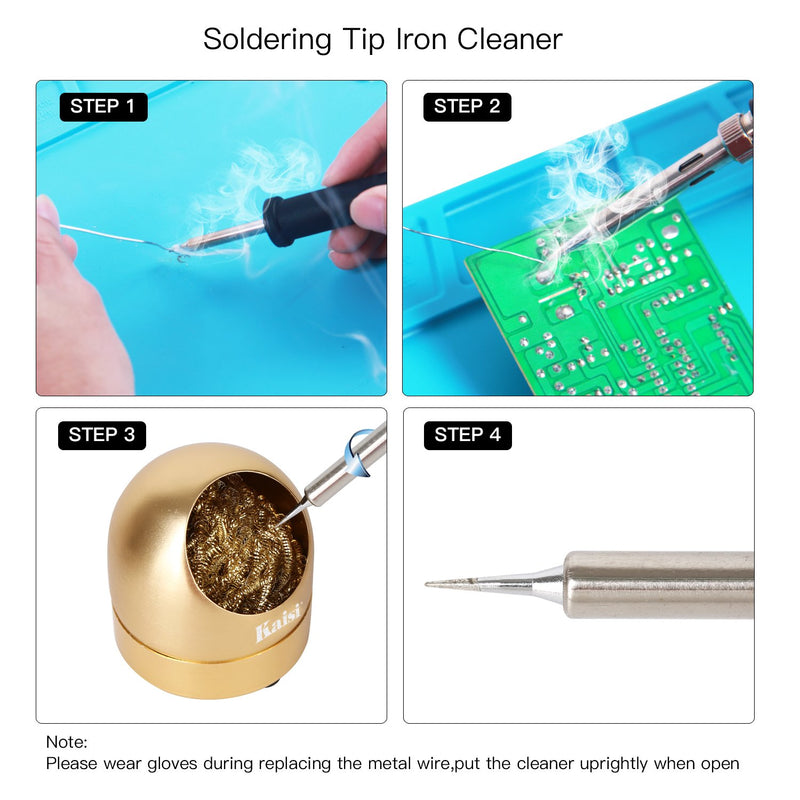  [AUSTRALIA] - Kaisiking Soldering Iron Tip Cleaner Solder Tip Cleaning Wire and Holder Station Soft Coiled Brass with 3 Pcs Solder Tip Cleaning Wire and 1 Pcs Holder For Cleaning Soldering Irons and Tips KT-Solder tip cleaner