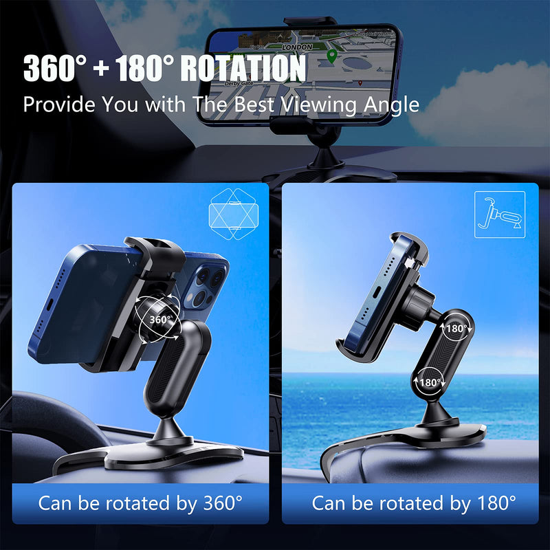  [AUSTRALIA] - Car Phone Holder Mount 360 Degree Rotation Dashboard Cell Phone Holder for Car Clip Mount Stand Suitable for 4 to 7 inch Smartphones (Black) Black