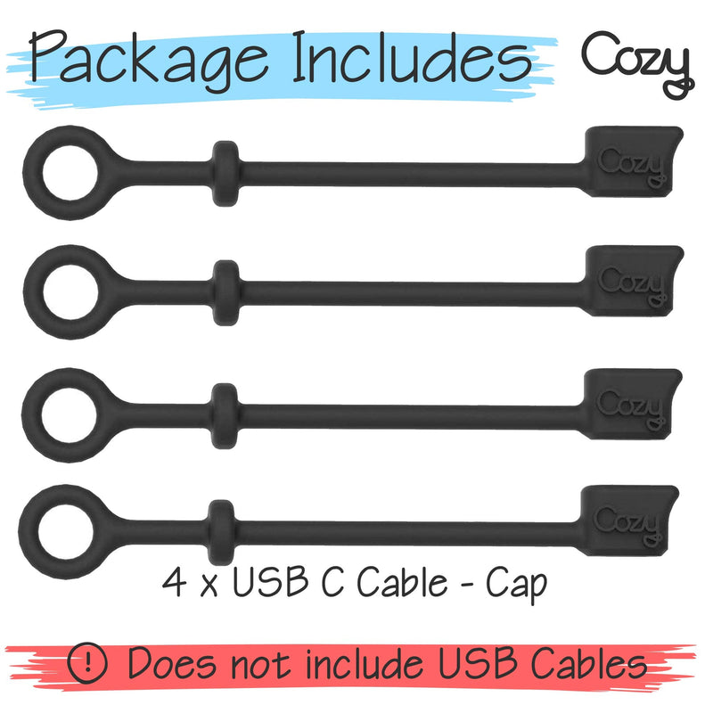  [AUSTRALIA] - [4-Piece] Cozy USB Caps for USB C Cable - Cap Provides Dust and Oxidation Protection, Projection Adapter Cover, Protects During Travel, Portable, Designed by Cozy (Black) USB-C - Black