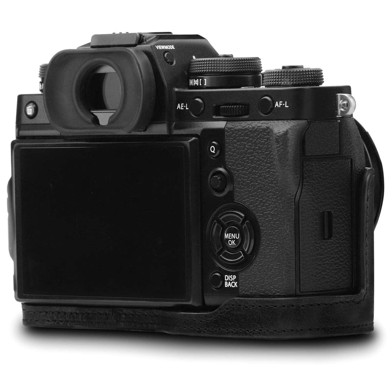  [AUSTRALIA] - MegaGear MG1552 X-T3 Ever Ready Genuine Leather Camera Half Case and Strap - Black (Black), Compact