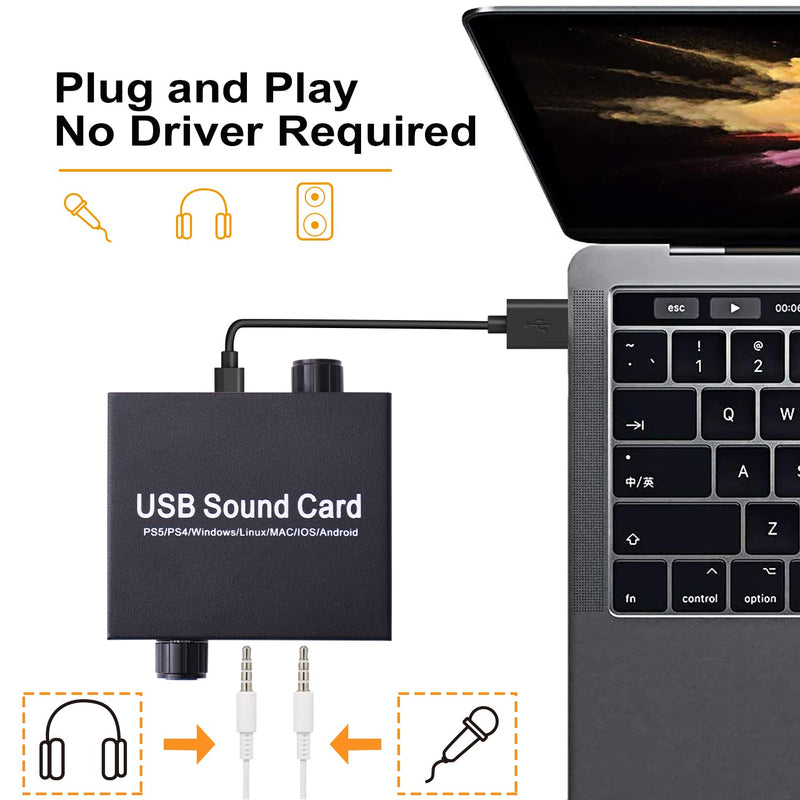  [AUSTRALIA] - External Sound Card, Tendak USB Audio Adapter with Volume Output and Bass Adjustment, Stereo Sound Card with 3.5mm Microphone Port for Windows/Linux/MAC/iOS/Android System, PS5, Laptops, Desktops