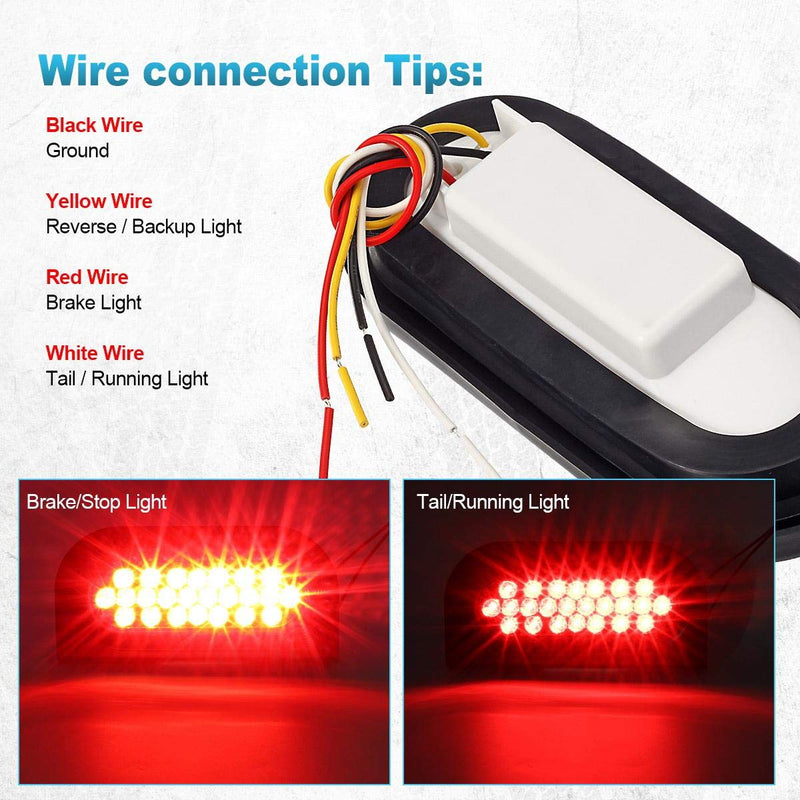  [AUSTRALIA] - Partsam 2Pcs 6.3" inch Oval Truck Trailer Led Tail Stop Brake Lights Taillights Running Red and White Backup Reverse Lights, Sealed 6.3 inch Oval led Trailer Tail Lights w reflectors Flush Mount