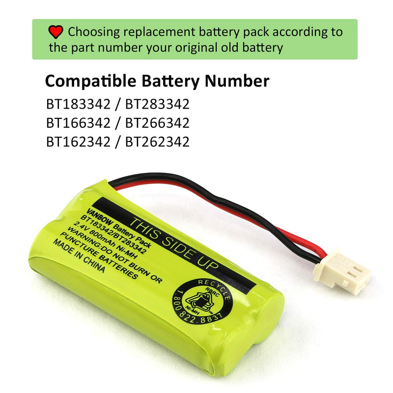  [AUSTRALIA] - BT183342/BT283342 2.4V 800mAh Ni-MH Battery Pack, Compatible with AT&T VTech Cordless Phone Batteries BT166342/BT266342 BT162342/BT262342 CS6709 CS6609 CS6509 CS6409 EL52100 EL50003 (Pack 4) pack 4