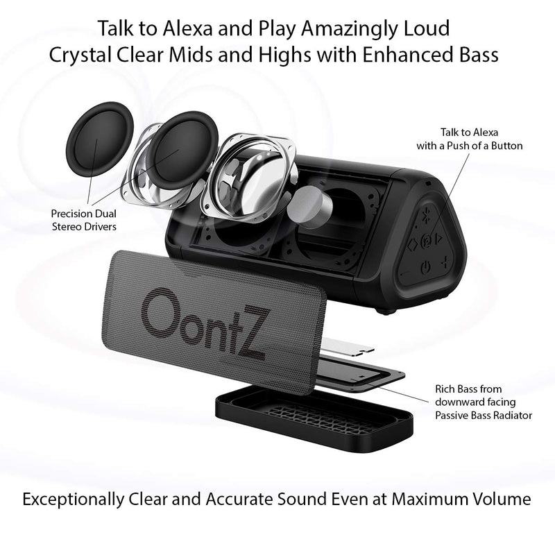  [AUSTRALIA] - OontZ Angle 3 Shower Plus Edition with Alexa, Waterproof Bluetooth Speaker, 10 W, Loud Crystal Clear Sound, Rich Bass, 100ft Wireless Range, Perfect Shower Speaker by Cambridge SoundWorks Black-Waterproof
