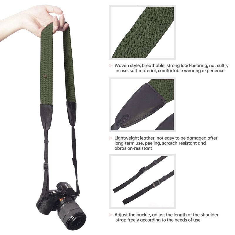  [AUSTRALIA] - LYNCA LS Adjustable Camera Shoulder Neck Strap Pure Cotton for All DSLR P Green