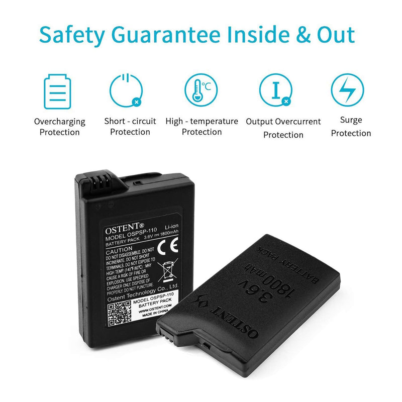 OSTENT High Capacity Quality Real 1800mAh 3.6V Lithium Ion Rechargeable Battery Pack Replacement for Sony PSP 1000 PSP-110 Console - LeoForward Australia