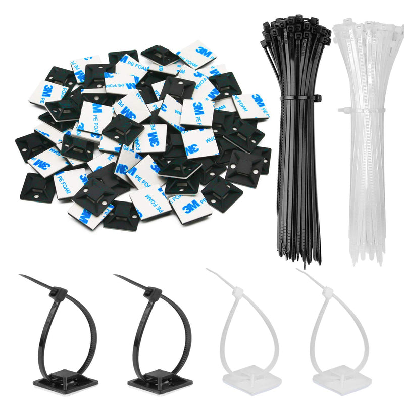  [AUSTRALIA] - 140 Pack Zip Tie Adhesive Mounts Self Adhesive 3M Cable Tie Base Holders with Multi-Purpose Tie wire clips with screw hole ,Anchor stick on wire holder with White and Black 140 Pack 3/4“ Black/White