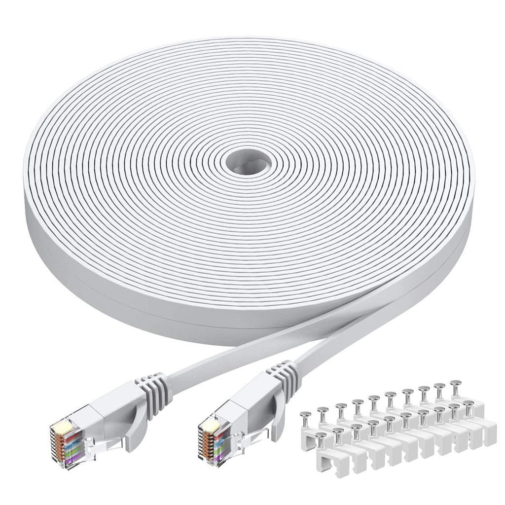  [AUSTRALIA] - Cat6 Ethernet Cable 50 FT White, BUSOHE Cat-6 Flat RJ45 Computer Internet LAN Network Ethernet Patch Cable Cord - 50 Feet 50FT