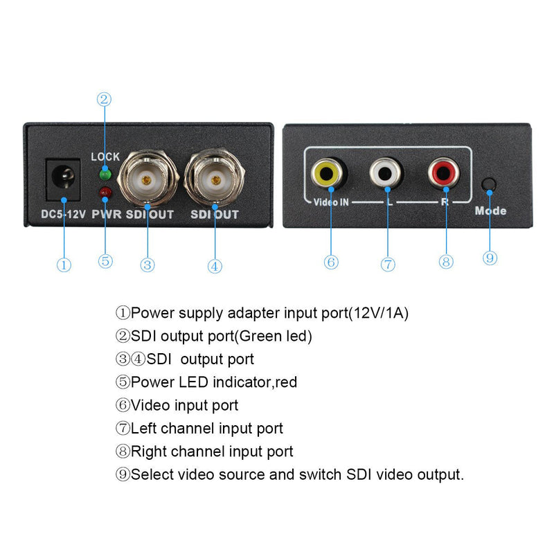  [AUSTRALIA] - Wiistar AV CVBS to 3G-SDI Audio Video Converter Support 1080P for CRT HDTV to Camera