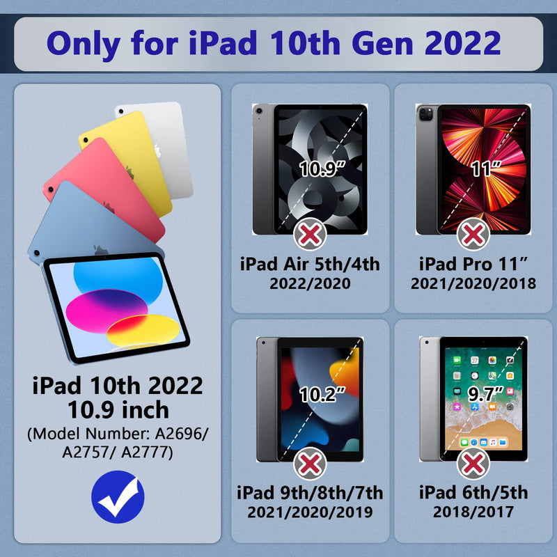  [AUSTRALIA] - Cantis Case for ipad 10th Generation 10.9 inch 2022, Slim Heavy Duty Shockproof Rugged Protective Cover with Built-in Stand for 10.9'' iPad 10th Gen, Black+Blue