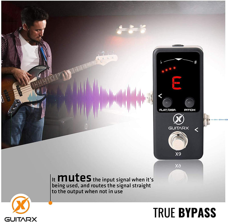 GUITARX X9 - Guitar Pedal Tuner Mini - True Bypass Chromatic Tuner Pedal with Pitch Calibration and Flat Tuning - Pedal Tuner Bass - Power Supply Not Included - LeoForward Australia