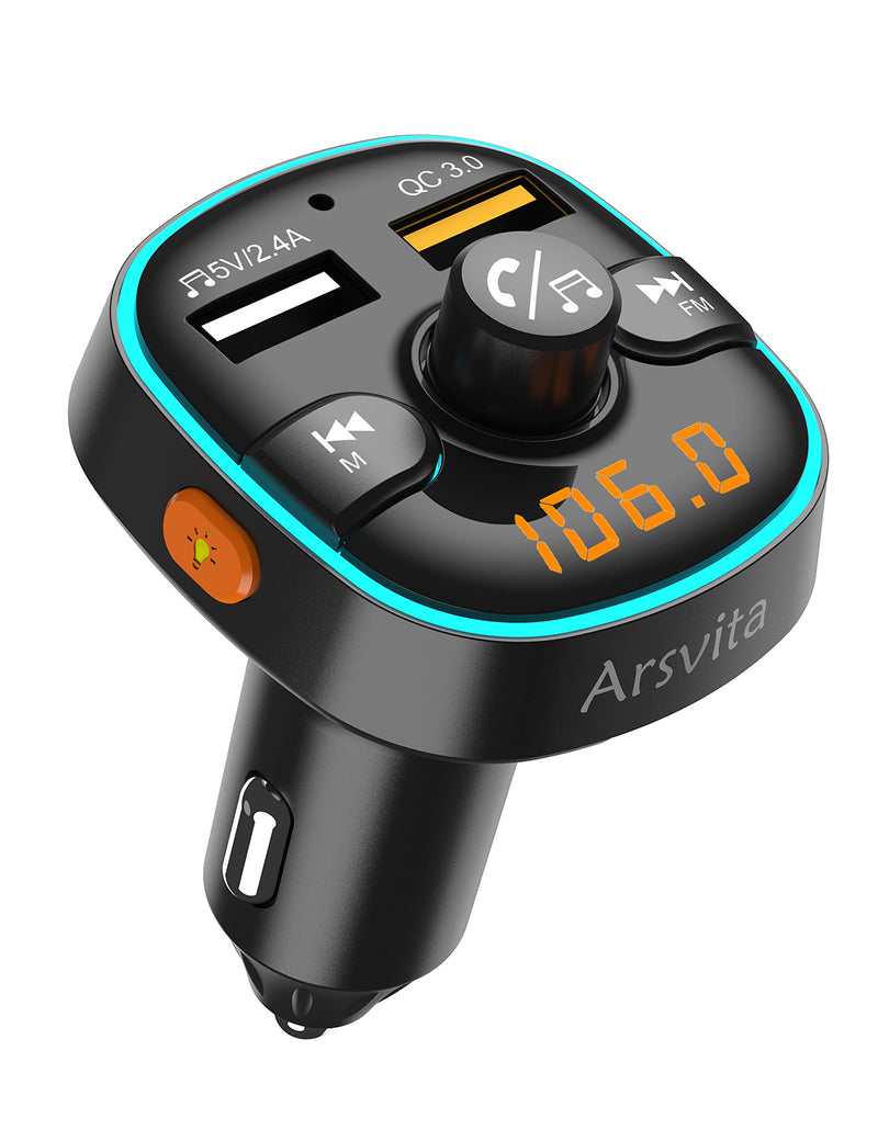  [AUSTRALIA] - Arsvita Bluetooth FM Transmitter for Car, Radio Receiver / Audio Adapter with Dual Car Charger, Support QC3.0 Quick Charging, Hands-Free Calling and Hi-Fi Sound Playback, Black