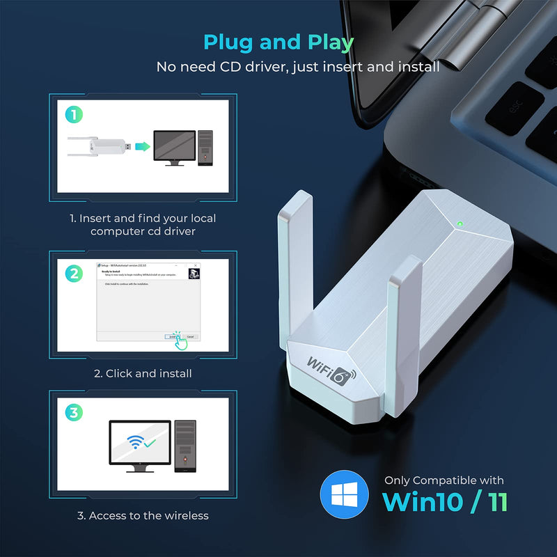  [AUSTRALIA] - USB WiFi 6 Adapter, AX1800 USB 3.0 Dual Band WiFi Dongle USB Wireless Adapter with 1800Mbps 5G 2.4G, 802.11AC Wireless Network Dongle High Gain Antennas for PC Desktop Laptop, Support Win 10/11 Only White
