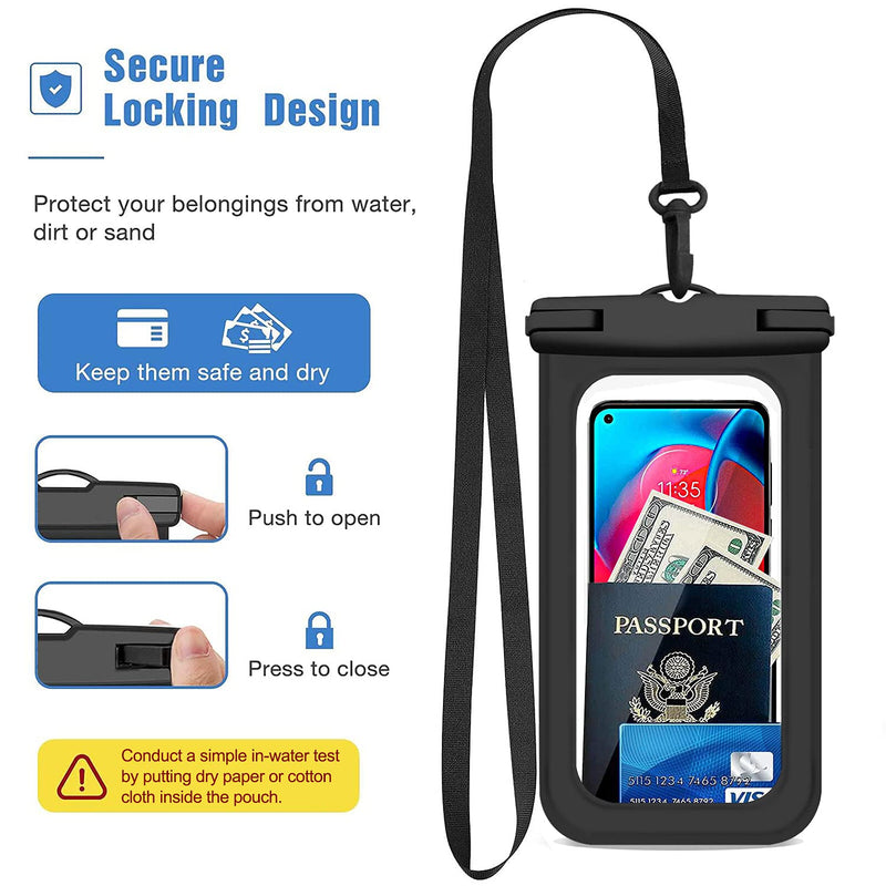  [AUSTRALIA] - Janmitta Universal Extra-Large Waterproof Pouch,Underwater Dry Bag for OnePlus Nord N200 5G,Moto G Stylus,Google Pixel 6 Pro and Other Phones Up to 7.0",IPX8 Waterproof Phone Case,2 Packs+2 lanyards Black+Blue 8.39x4.21*0.59 inches