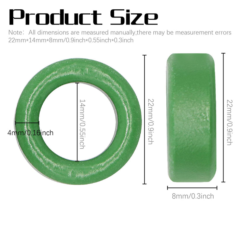  [AUSTRALIA] - Taigoehua 15PCS (Green) 22X14X8mm Toroid Core, Inductor Coils Ferrite Rings