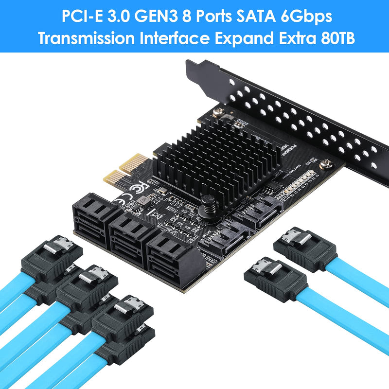 [AUSTRALIA] - BEYIMEI PCIe SATA Card 8 Ports, with 8 SATA Cables, Power Splitter Cable andLow Profile Bracket,SATA 3.0 Controller Expansion Card, PCI-E X1 3.0 Gen3 (6Gbps) Controller Card (ASM1064+JMB575) Pcie 1X 8 sata (ASM1064)